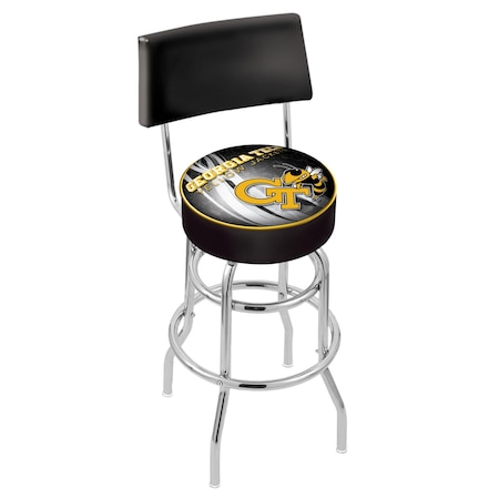 Holland Bar Stool Co 25" Chrome 2-Ring Georgia Tech Swivel Bar Stool, Back L7C425GATech-D2